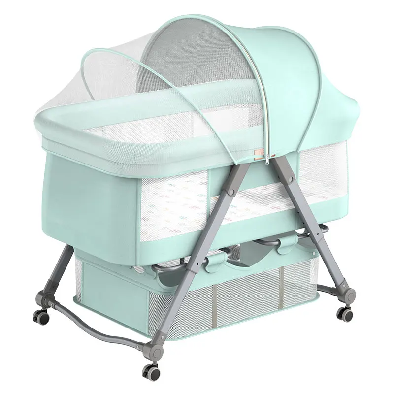 foldable newborn crib removable multi-functional cradle bed portable European-style baby pram small size green