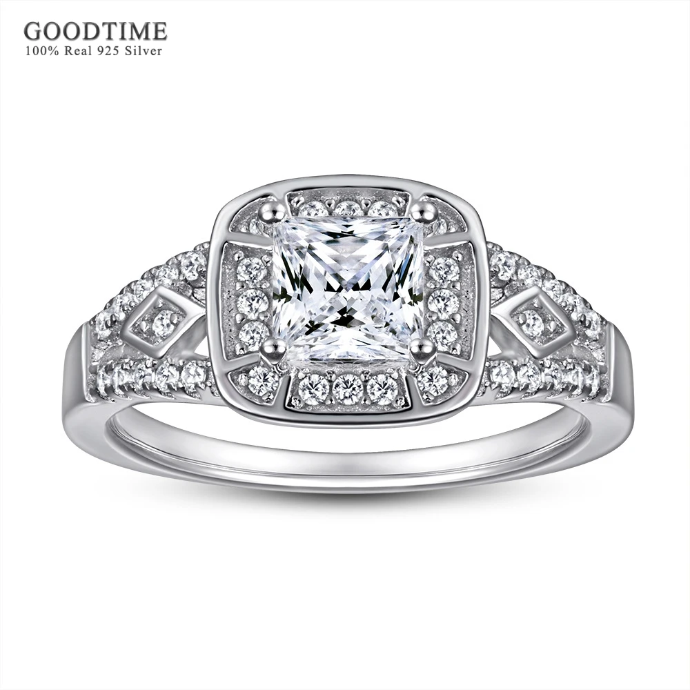 

Luxury Women Ring Pure 925 Sterling Silver Ring Square Zircon Rhinestone Bride Wedding Jewelry Gift Accessories For Party