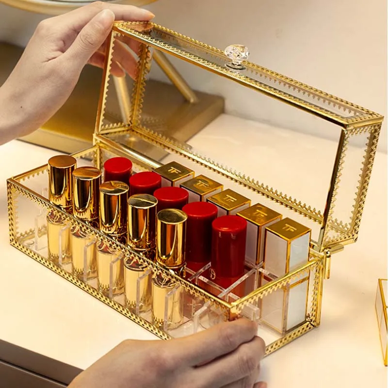 

Gold Makeup Organizer Storage box Plastic Container Case for Lipstick Skin Care Nail Polish Rangement HUNYOO Display Stand