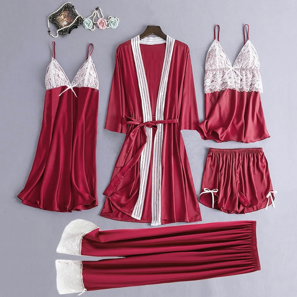 Сексуальный женский халат и кружевной банный ночное платье 4 предмета белье