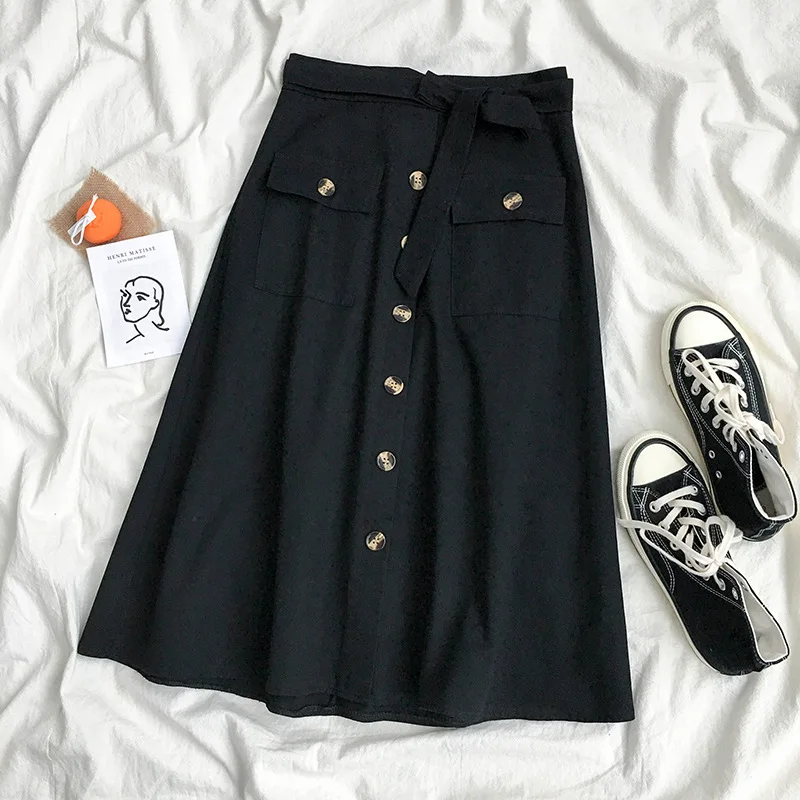 Женская однобортная юбка миди с завышенной талией пуговицами и цветочным