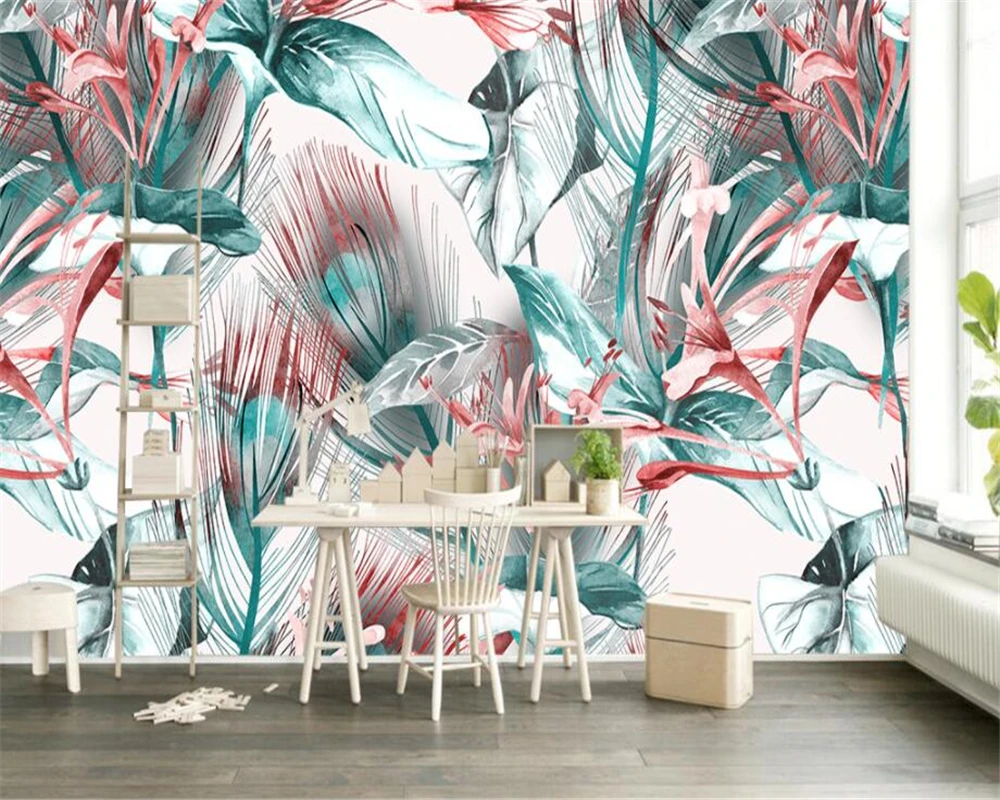 

Drop Shipping Custom Wallpapers Tropical Plants Banana Leaf Basho Flower Oil Paintings Wall Background Walls Mural 3d Wallpaper