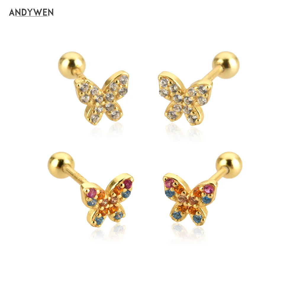 Женские клипсы для пирсинга ANDYWEN из серебра 925 пробы с золотистыми радужными