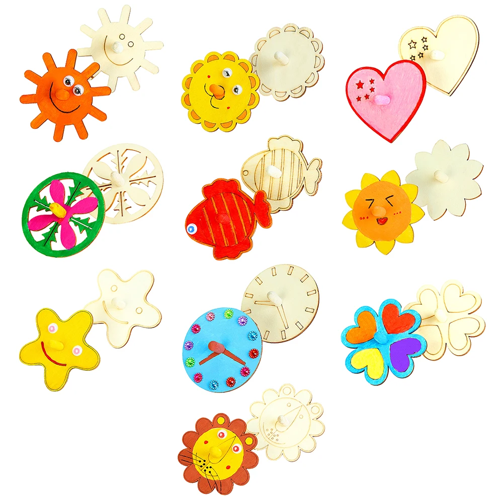 24/20pcs Children's Diy Painting Coloring Gyro Toys Wooden Spinning Tops DIY Wood Spin For Party Favors Education Games |