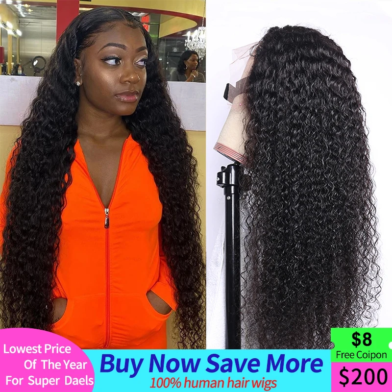 Малазийские кудрявые парики Джерри для чернокожих женщин 13x4 из человеческих