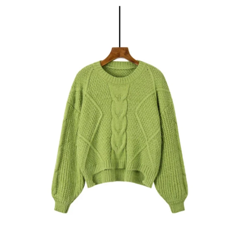 

Women's Sweater Retro Twisted Pullover Short Round Neck Loose Casual Fashion Warm Women's Sweater 2021 Winter New