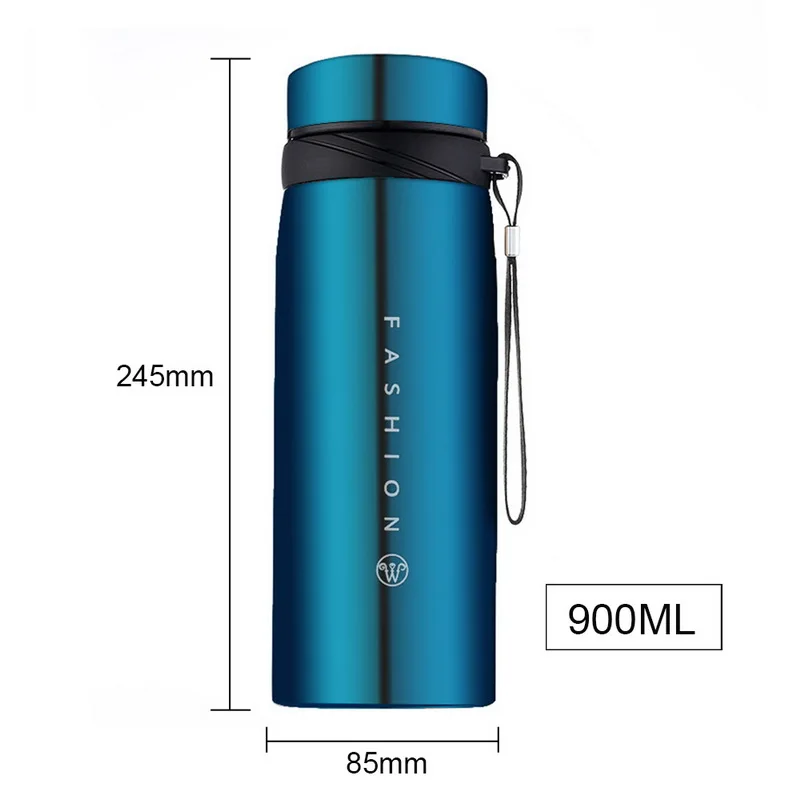 900ml Blue Большая емкость термос бутылка из нержавеющей стали стакан с герметизацией бутылка для воды портативная вакуумная колба для кофе кружка дорожная чашка - Цвет: 900ml Blue