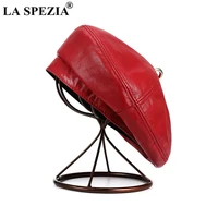 la spezia women beret hat vintage red womens hats genuine leather sheepskin solid red blue white black autumn winter hat
