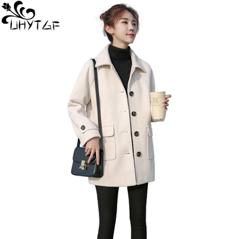 UHYTGF Women winter jacket outerwear Korean Add cotton Single-breasted fashion Woolen women coat winter warm jacket women X699