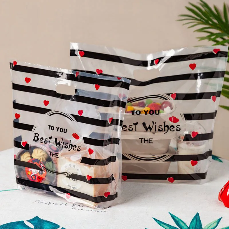 

50pcs Transparent Printed Baking Portable Stand Plastic Bread Cake Food Packaging Takeaway Wedding Party Gift Bags