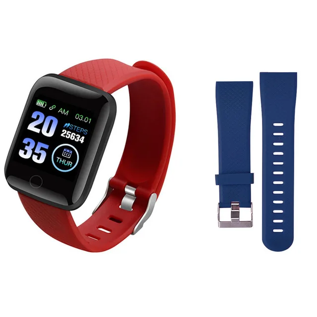 New Smart Couple Watch Wearable Waterproof Pedometer Bluetooth Heart Rate Sleep Monitoring Children Men And Women Watch - Color: And blue strap