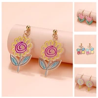 cartoon hand drawn drop earrings flower butterfly lollipop cute summer earrings women girl fashion acrylic resin jewelry gifts