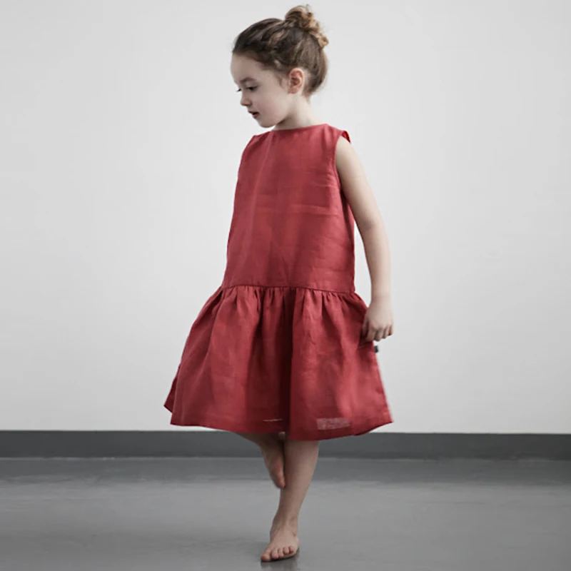 

Girls' Cotton And Linen Retro Sleeveless Dress 2022 Summer New Toddler Baby Girl Ruffled Casual Loose Linen Dresses TZ011