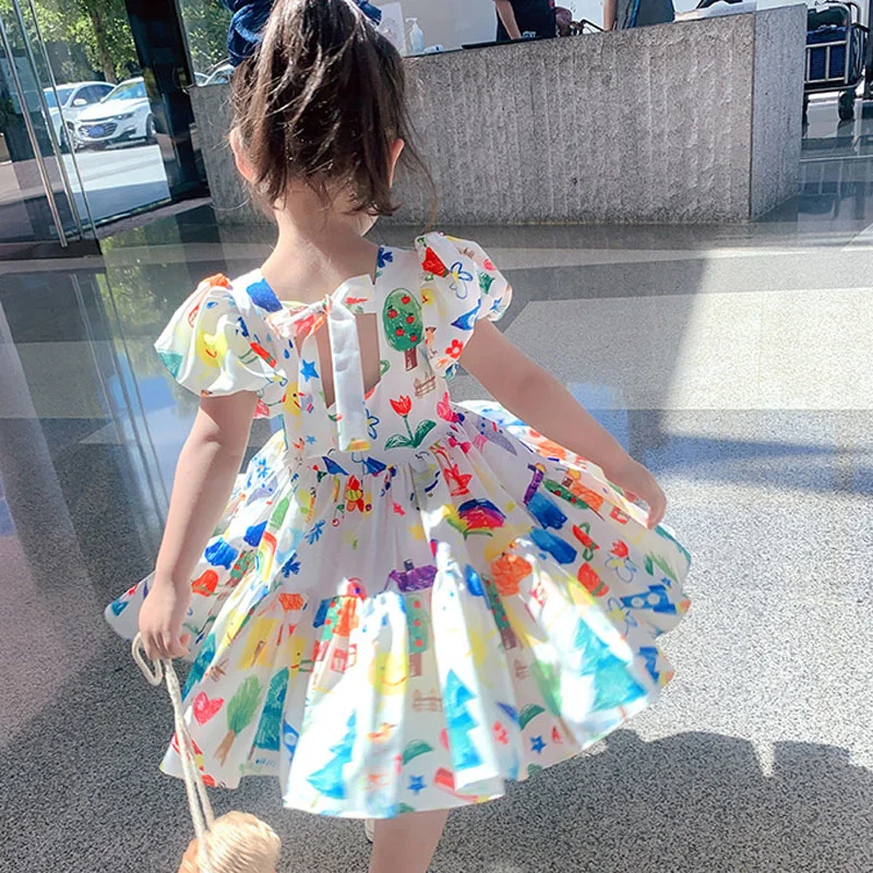 

Summer Girls Dress 2020 New Puff Sleeve Casual Cartoon Party Princess Dress Cute Children Wear Baby Children Dress Girls