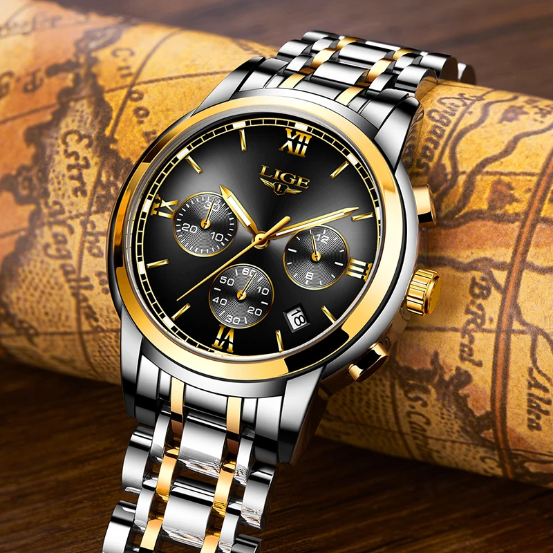 LIGE мужские часы Топ люксовый бренд полная сталь водонепроницаемые спортивные