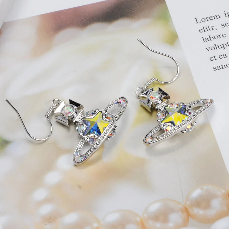 

Shiny Rhinestone Planet Pendant Dangle Earrings for Women Girls Aesthetic Crystal Star Drop Earrings Fashion Jewelry Gift