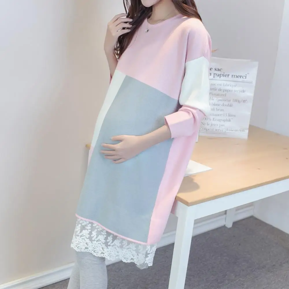 Осенне-зимнее платье для кормящих матерей элегантное кружевное лоскутное