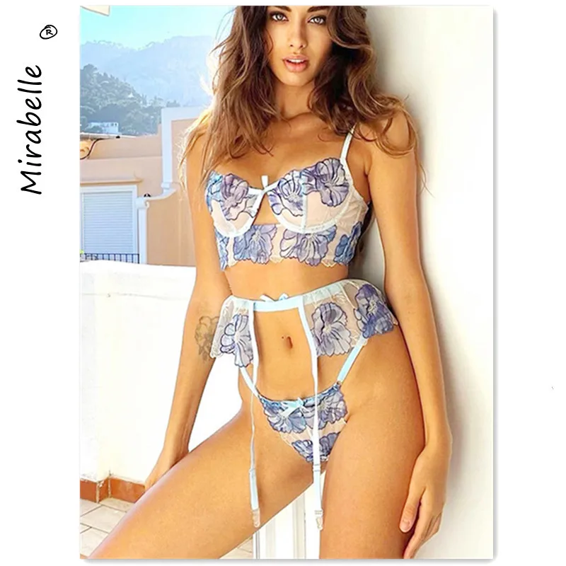 

3 шт./комплект, женское Прозрачное нижнее белье с цветочной вышивкой