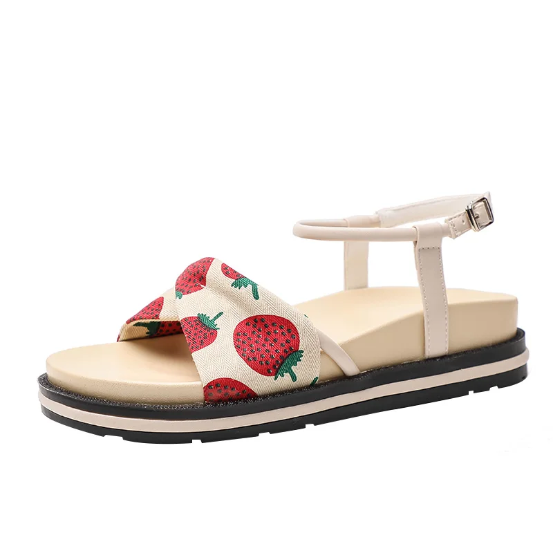 

2019 New Summer Korean Version Of The Wild Student Cute Fairy Wind Network Red Roman Thick Bottom Fashion Flat Sandals Women