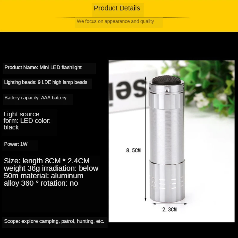 

Super Mini 9 LED Flashlight Black Light Super Mini Aluminum Ultraviolet Flashlight Ultraviolet Outdoor Portable Flashlight Light