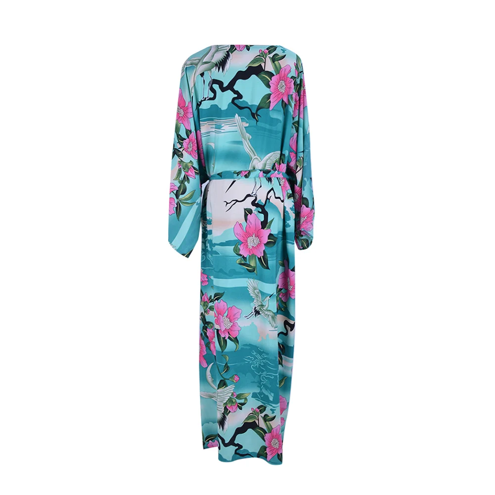 

Women Beach Cover Up Sexy Cardigan Bathing Breathable Crane Printed Loose Sunscreen Long Sleeve Fashion Summer Polyester