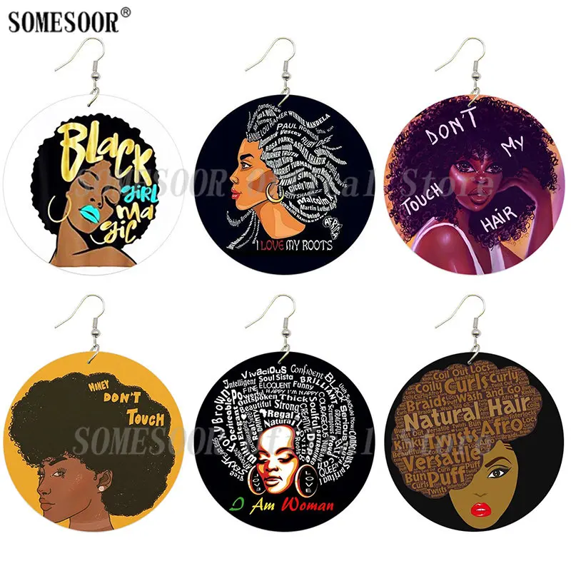 SOMESOOR мои афро корни деревянные висячие серьги с принтом Не прикасайтесь вьющиеся