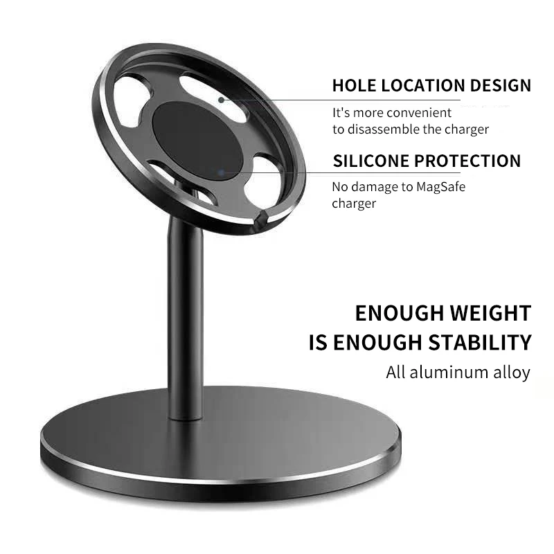 

2021 Aluminum Alloy Stand Holder Phone Mount 360 Degree Rotating Adjustable For iPhone 12 MagSafe Wireless Charger