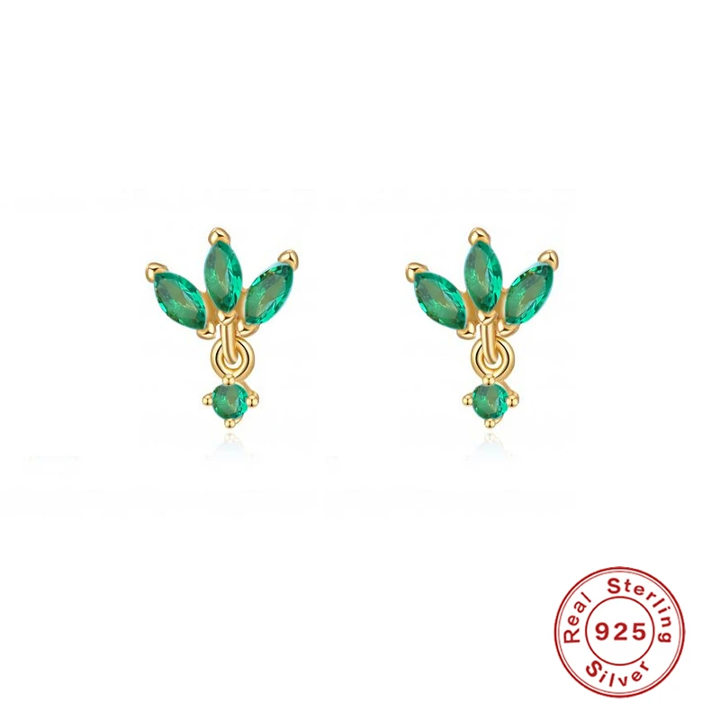 

KOJ 925 Sterling Silver Gold Rainbow Colorful Purple Green Stud Earring Piercing Ohrringe Luxury CZ Fashion Fine Jewelry Bijoux