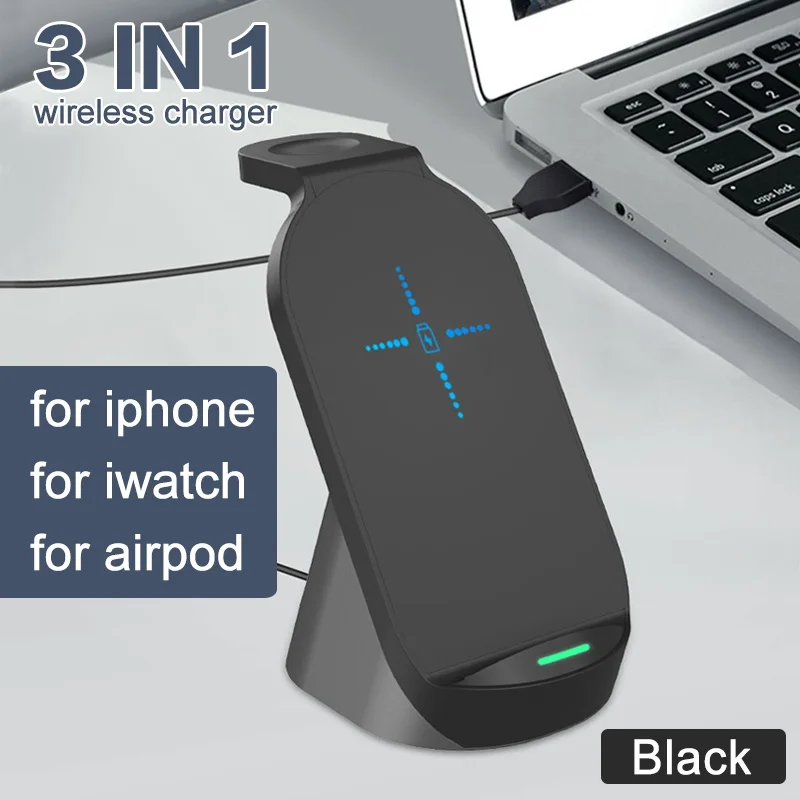 Беспроводное зарядное устройство Qi 3 в 1 15 Вт подставка для iPhone 11 Pro XS iWatch 5 4