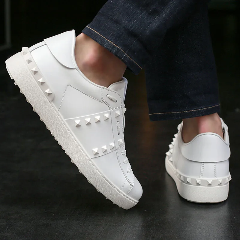 

Women's High-quality White PU Rivet Decoration Classic Round Head Flat Lace-up Fashion Casual All-match Sneakers XM105