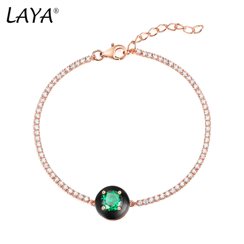 

Laya Pure 925 Sterling Silver Retro Style Created Crystal Green Glass Enamel Punk Brecelet For Women Fine Jewelry 2022 Trend