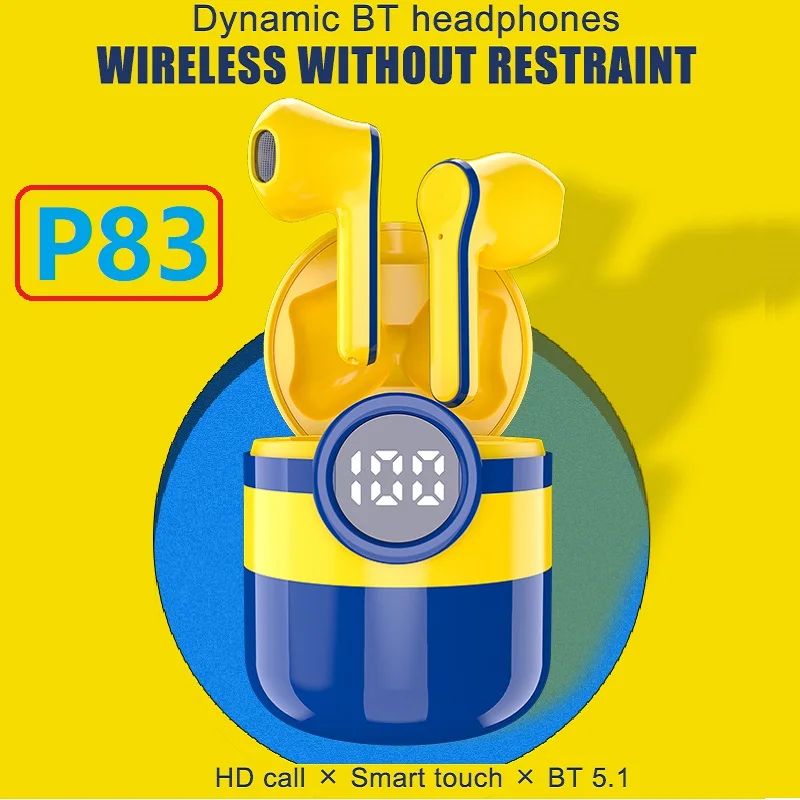 

P83 TWS Cartoon Wireless Earbuds Minion Earphone bluetooth 5.1 Gaming Headsets Best True Stereo Headphones PK AIR Pro3 i90000Pro