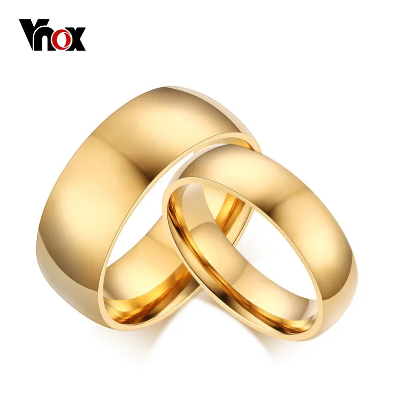 Vnox 6 мм/8 мм золото-цвет Нержавеющая сталь свадебные Обручальные кольца для