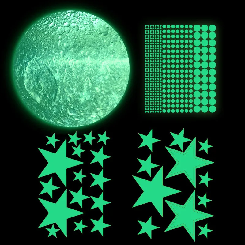 

Tofok Luminous 30cm Moon Planet 166pcs Stars Wall Sticker Decor Self-adhesive Fluorescent Stickers for Parlor Ceiling Stairs