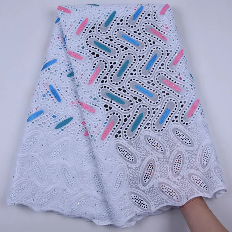 

African Embroidery Cotton With Stone Lace Fabric 2019 High Quality Lace French Net voile Lace Fabrics For Party Dress