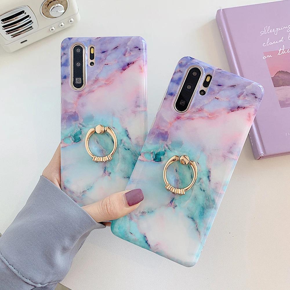 Чехол LOVECOM с градиентным мраморным рисунком и кольцом-держателем для Samsung Note 20 S8 S9