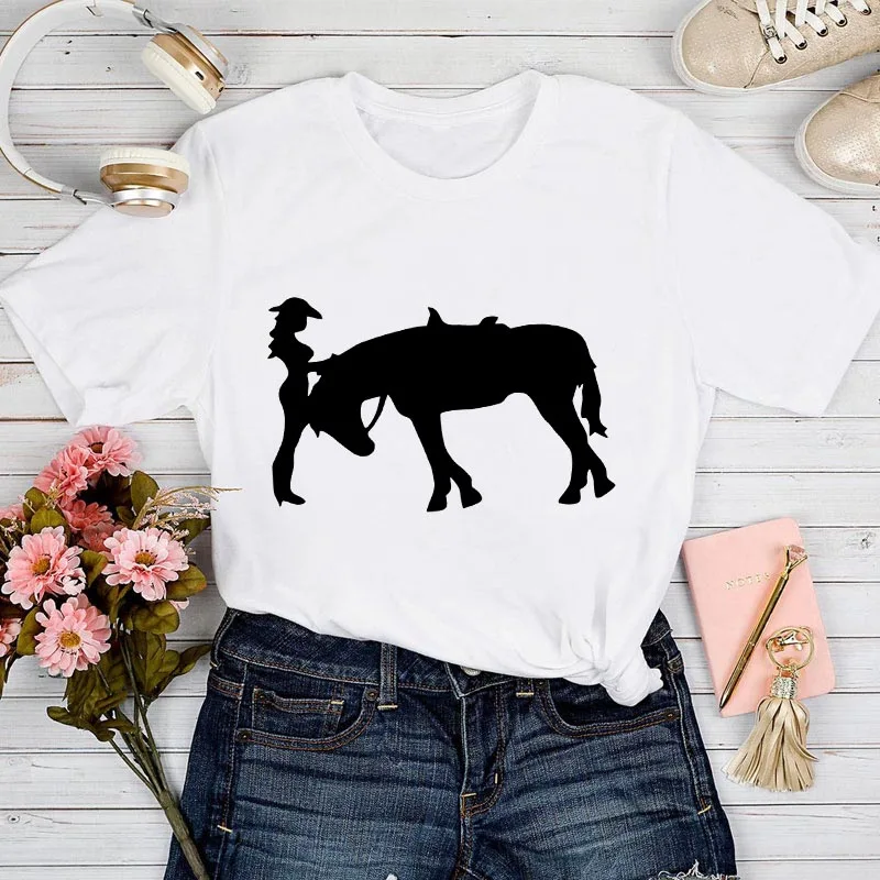 Футболка женская с принтом лошадей Повседневная Свободная Эстетическая рубашка