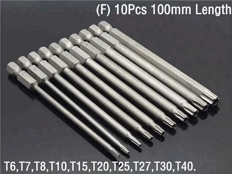 F)10Pcs 100mm Length 50/75/100/150 мм набор безопасности для защиты от несанкционированного доступа Магнитная отвертка сверло Биты отвертки с шестигранной с плоской головкой 1/" Ручной инструмент - Цвет: F)10Pcs 100mm Length
