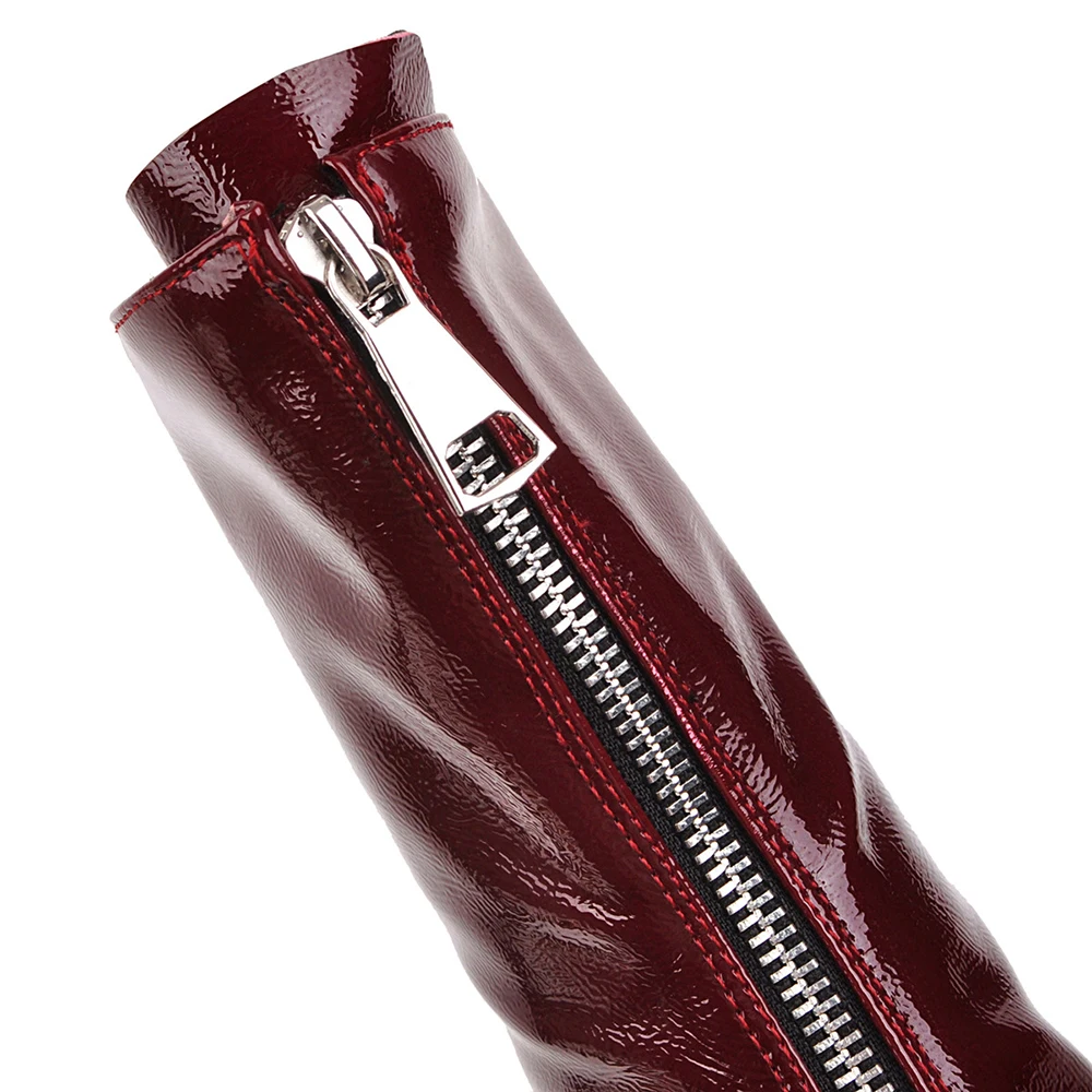 Новые брендовые глянцевые женские ботильоны черного винно-красного цвета Модные