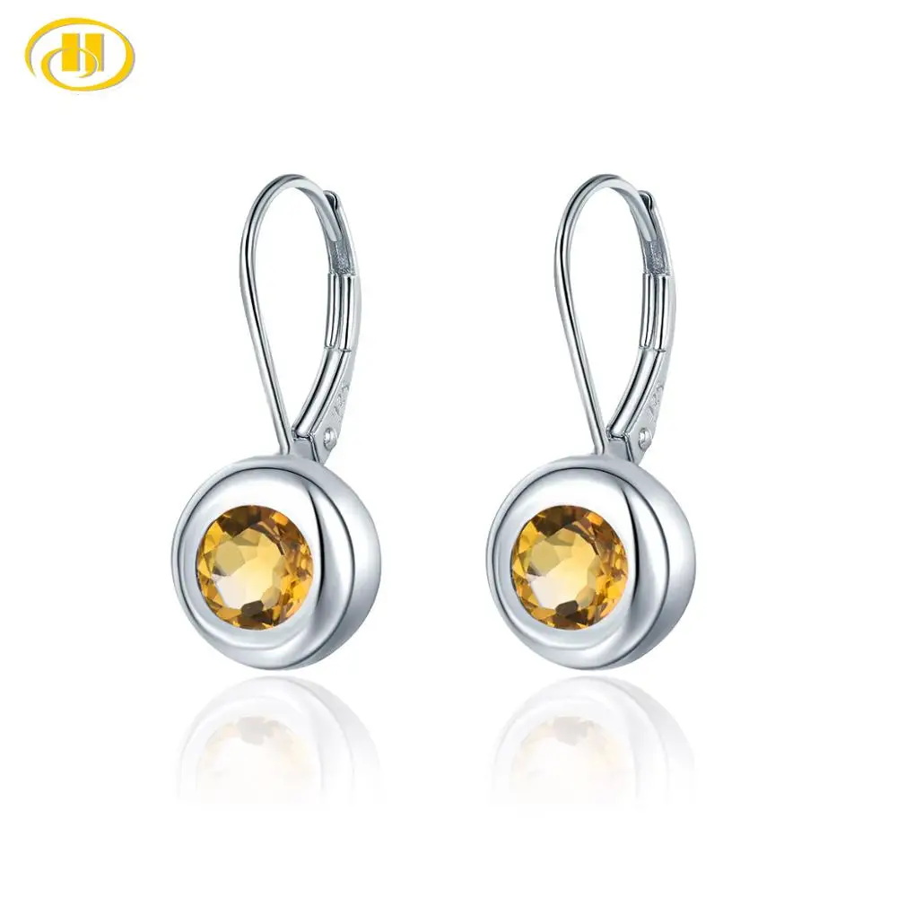 Серебряные серьги Hutang из цитрина серебряные клипсы с желтым камнем изысканный