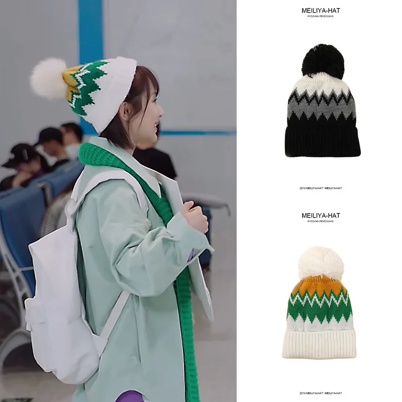 Женская осенне зимняя шапка Корейская версия 2019 модная плотная вязаная в стиле Ins