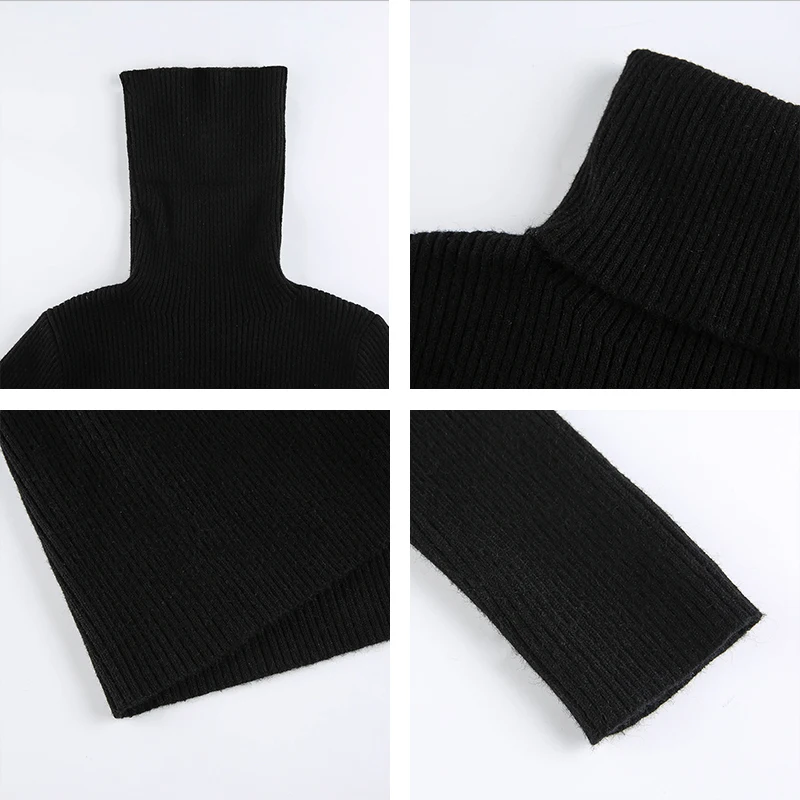 

Solid Ribbed Knit Turtleneck Long Sleeve Winter Sweater Mini Dresses For Women 2020 Autumn Bodycon Lady Short Black Sheath Dress