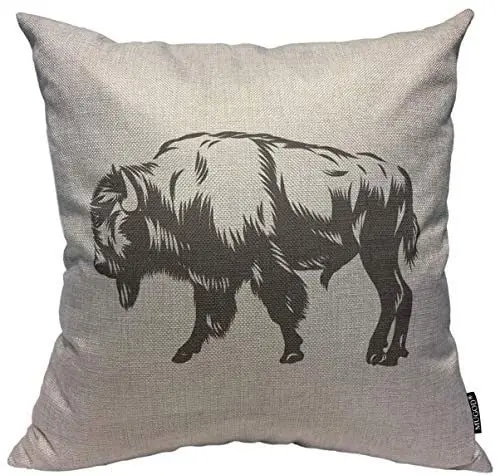 

Pooizsdzzz Throw Pillow Cover Animal BCK Bison American Buffalo Inked White Graphic Arrangement Mascot Home Decor Square