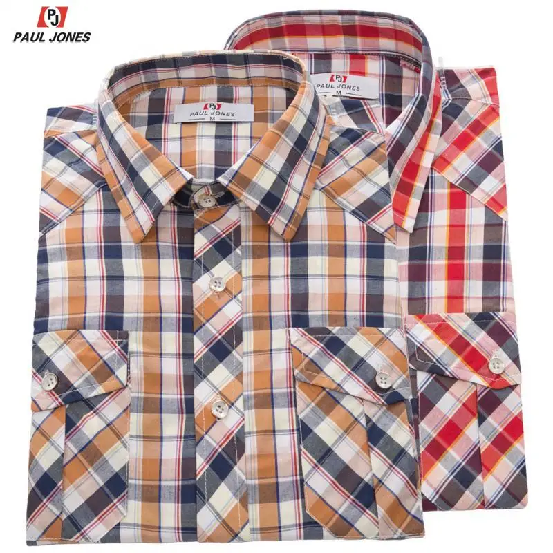 Мужская Повседневная рубашка в клетку с длинным рукавом PAUL JONES деловая широким
