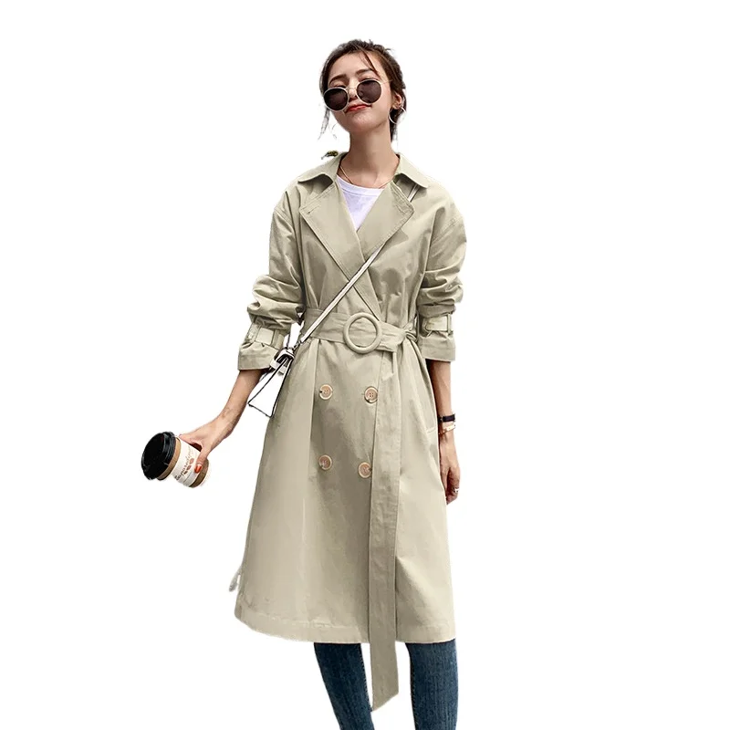 

Свободная приталенная ветровка, женская, стиль средней длины, весна 2021, с поясом, рукавами, в Корейском стиле