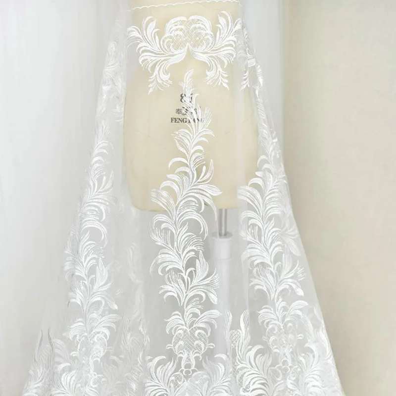 

Lace Embroidery Fabric For Wedding Dresses Luxury Off White Quality 2021 Sold By Meter Sequined Women Clothing Decoration G645