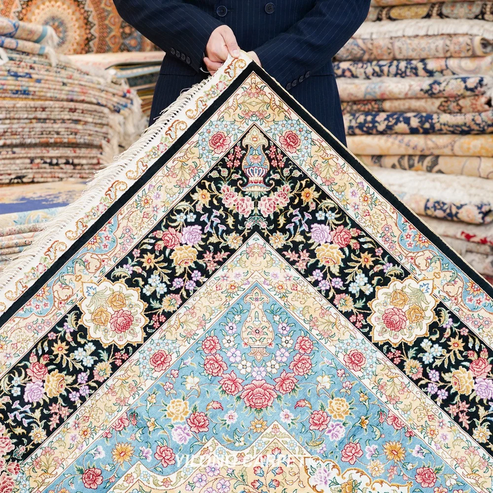 6 'x 9' традиционный темно-синий персидский коврик ручной работы из турецкого