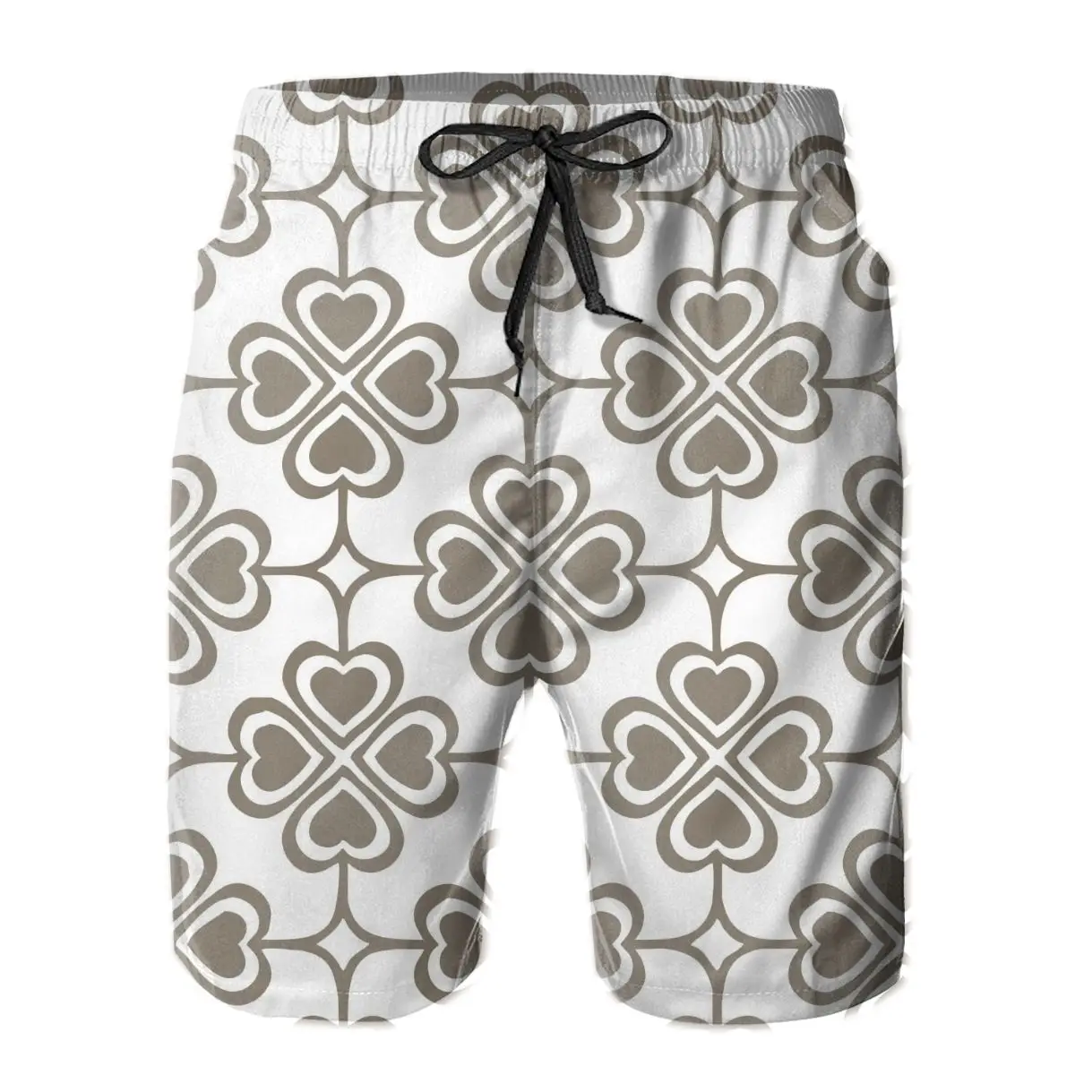 

Men Shorts Warm Grey White Heart Lattice Retro Beach Board Shorts Swimming Sport Quick Dry Mesh Summer Shorts for adult