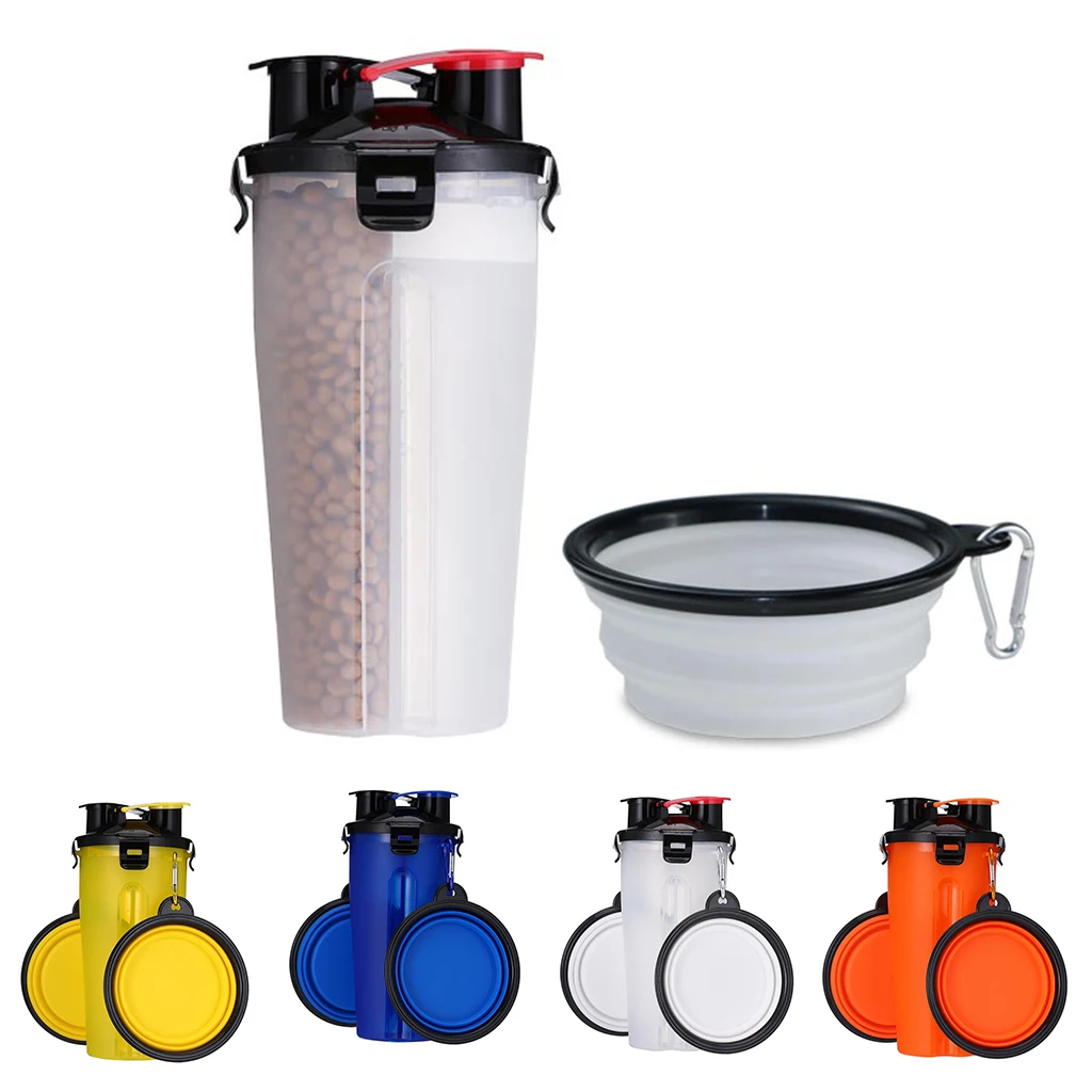 Складная портативная бутылка для воды домашних животных 2 в 1 пищевой контейнер с