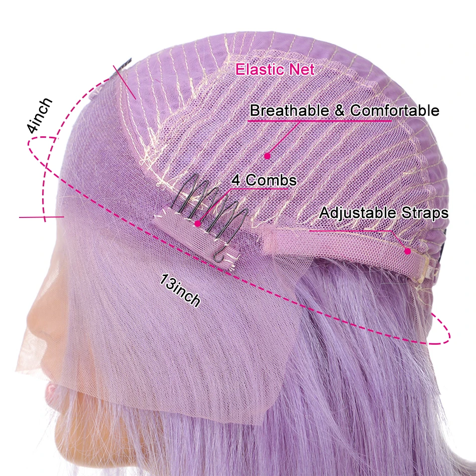 Парики Alimice с лиловым Бобом 150% плотность цветные прямые человеческие волосы
